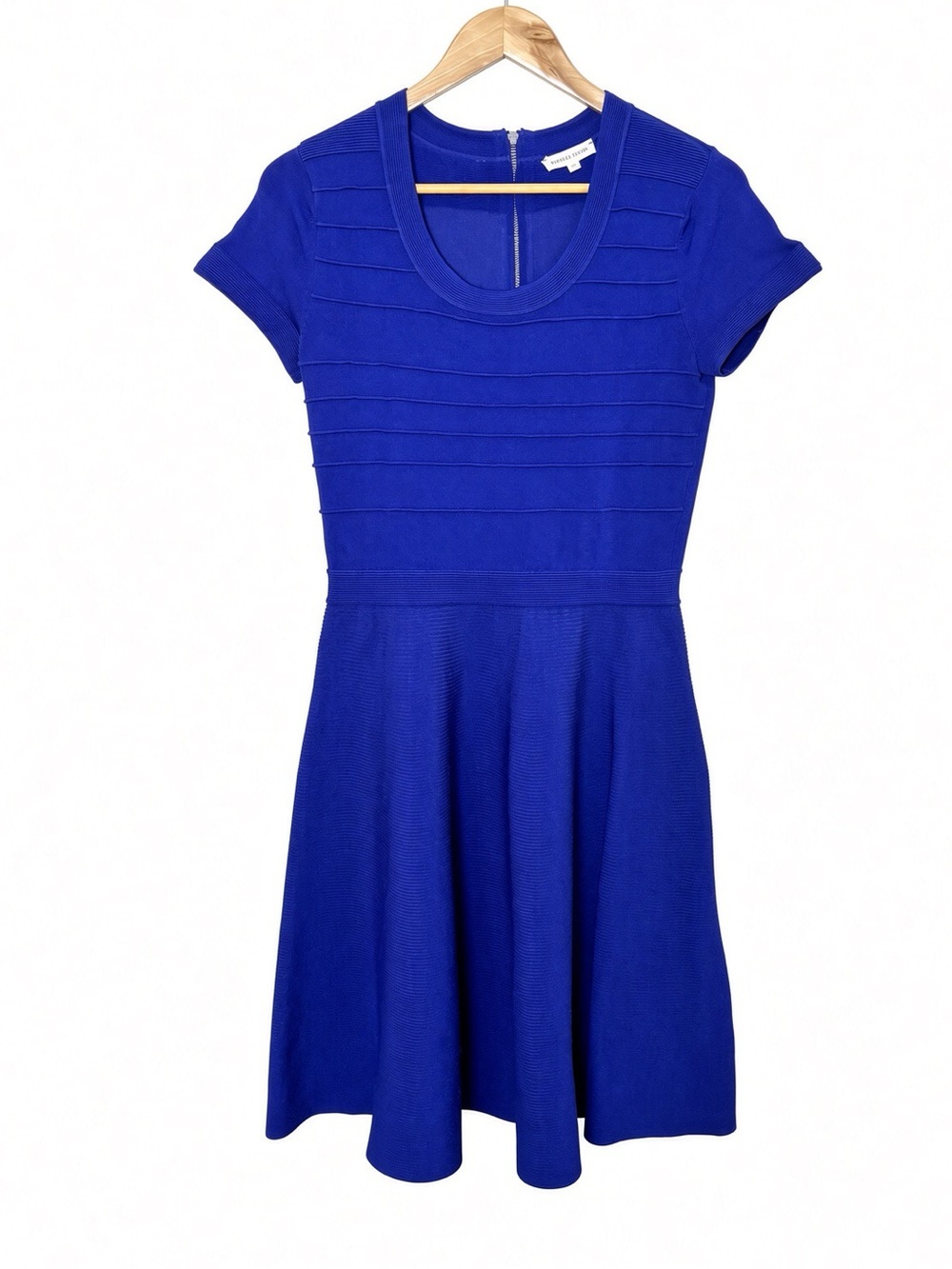 Rebecca Taylor Cobalt Blue Ribbed Knit Fit & Flare Classic Midi Dress Size S / M